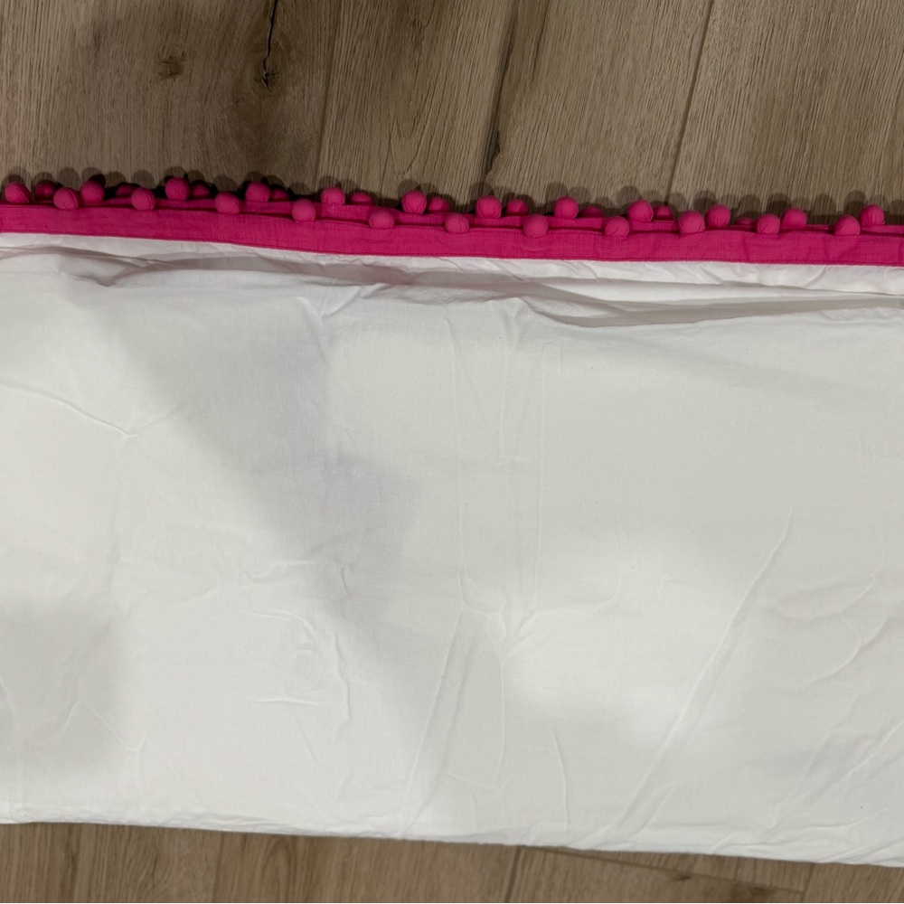 Pottery Barn Kids organic pom pom crib skirt